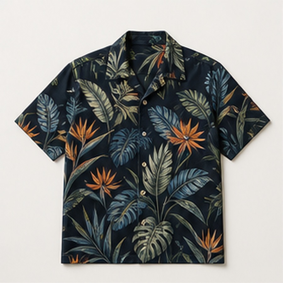 Hawaiian Shirt Night Garden Design for Unisex Warm Weather Weekends Featuring Botanical Repeat