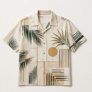 Hawaiian Shirt Palm Geometry Design for Unisex Resort Plans Featuring Minimal Leaf Pattern