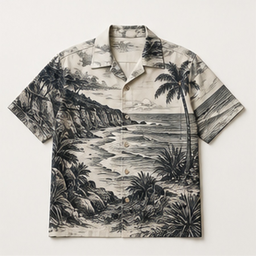 Hawaiian Shirt Island Lines Design for Unisex Beach Days Featuring Linear Artwork
