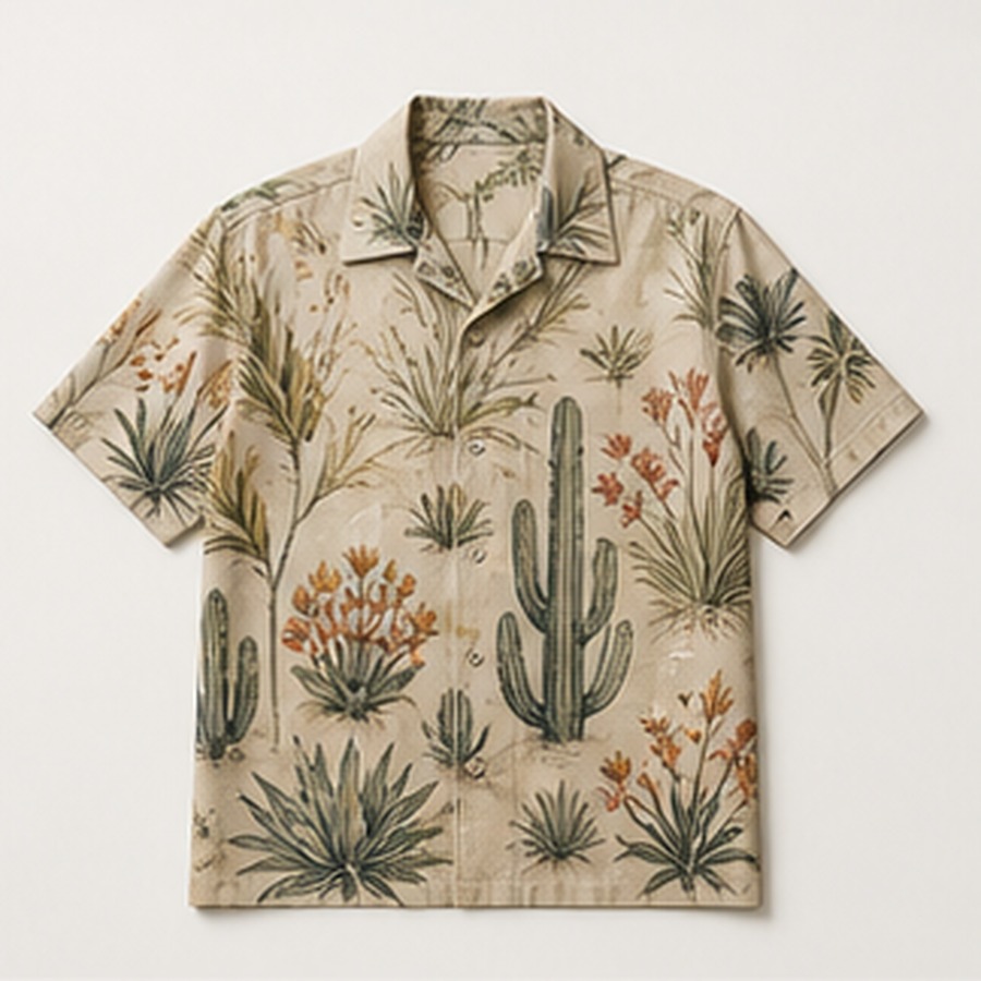 Hawaiian Shirt Canyon Flora Design for Unisex Festival Weekends Featuring Desert Botanical Pattern