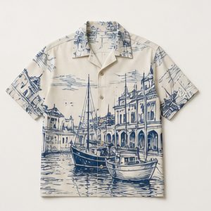 Hawaiian Shirt Harbor Sketch Design for Unisex Easy Travel Featuring Sail Line Artwork