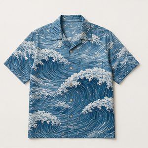 Hawaiian Shirt Ocean Postcard Design for Unisex Vacation Dinners Featuring Wave Illustration