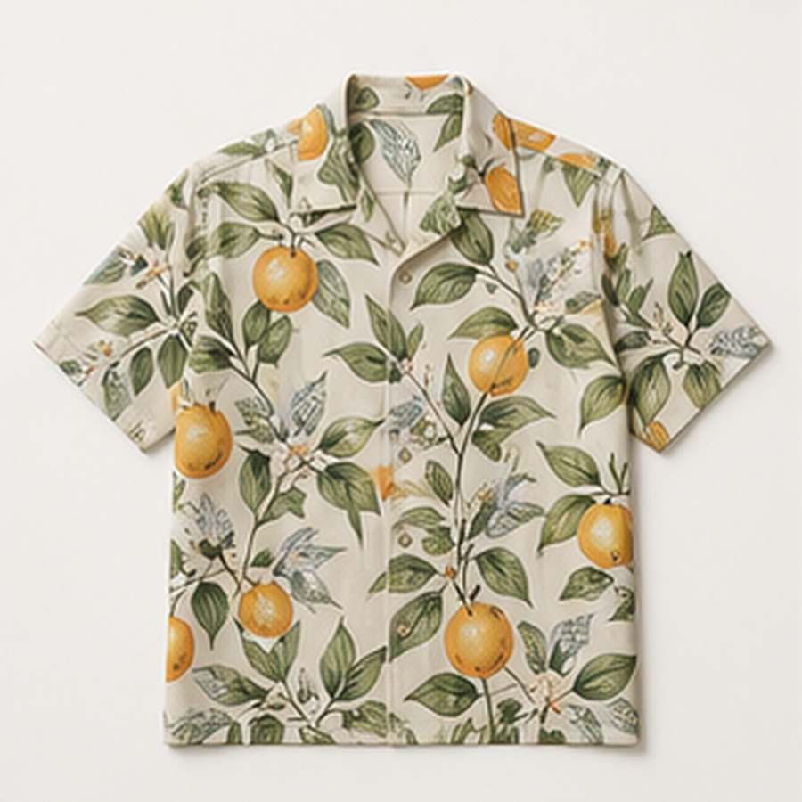 Hawaiian Shirt Citrus Coast Design for Unisex Poolside Plans Featuring Citrus Leaf Print