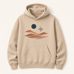 Graphic Hoodie Stone Current Design for Unisex Year Round Layers Featuring Wave Artwork